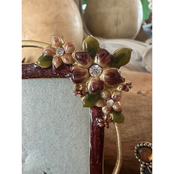 3 Enameled Metal Floral Photo Frames table top mini small crown crystals set - Picture 8 of 16